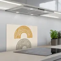KitchenYeah Spatscherm 60x40 cm - Zelfklevende achterwand Bogen - Lijnen - Oranje - Minimalistisch - Keuken muurbeschermer - Spatwand fornuis