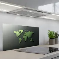 KitchenYeah Spatscherm 80x40 cm - Zelfklevende achterwand Leer - Groen - Wereldkaart - Keuken muurbeschermer - Spatwand fornuis