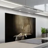 KitchenYeah Spatscherm 100x65 cm - Zelfklevende achterwand Strik - Beige - Witte - Wijn - Keuken muurbeschermer - Spatwand fornuis