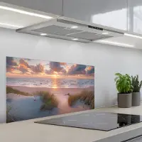 KitchenYeah Spatscherm 90x45 cm - Zelfklevende achterwand Zonsondergang - Zee - Strand - Duinen - Natuur - Keuken muurbeschermer - Spatwand fornuis