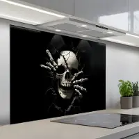 KitchenYeah Spatscherm 100x75 cm - Zelfklevende achterwand Schedel - Zwart - Doodshoofd - Eng - Keuken muurbeschermer - Spatwand fornuis