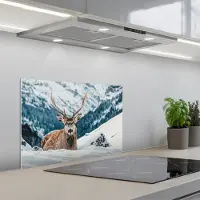 KitchenYeah Spatscherm 60x40 cm - Zelfklevende achterwand Hert - Landschap - Winter - Natuur - Dieren - Bergen - Keuken muurbeschermer - Spatwand fornuis