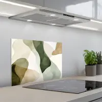 KitchenYeah Spatscherm 60x45 cm - Zelfklevende achterwand Japandi - Abstract - Groen - Keuken muurbeschermer - Spatwand fornuis