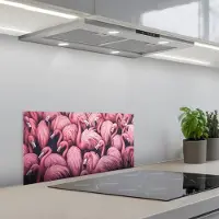 KitchenYeah Spatscherm 70x30 cm - Zelfklevende achterwand Flamingo - Roze - Dieren - Keuken muurbeschermer - Spatwand fornuis