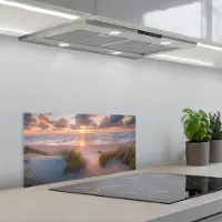 KitchenYeah Spatscherm 70x30 cm - Zelfklevende achterwand Zonsondergang - Zee - Strand - Duinen - Natuur - Keuken muurbeschermer - Spatwand fornuis