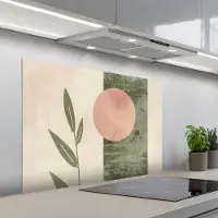 KitchenYeah Spatscherm 100x65 cm - Zelfklevende achterwand Geometrisch - Roze - Groen - Natuur - Keuken muurbeschermer - Spatwand fornuis