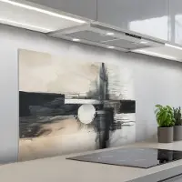 KitchenYeah Spatscherm 100x65 cm - Zelfklevende achterwand Abstract - Zwart wit - Verf - Modern - Keuken muurbeschermer - Spatwand fornuis