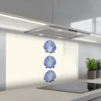 KitchenYeah Spatscherm 120x60 cm - Zelfklevende achterwand Schelpen - Blauw - Patroon - Keuken muurbeschermer - Spatwand fornuis