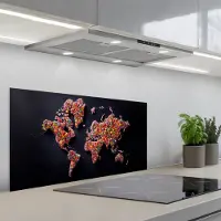 KitchenYeah Spatscherm 80x40 cm - Zelfklevende achterwand Wereldkaart - Snoepjes - Felle kleuren - Keuken muurbeschermer - Spatwand fornuis