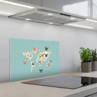 KitchenYeah Spatscherm 60x40 cm - Zelfklevende achterwand Wereldkaart - Vlinders - Dromerig - Keuken muurbeschermer - Spatwand fornuis