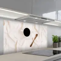 KitchenYeah Spatscherm 120x60 cm - Zelfklevende achterwand Koffie - Lepel - Mok - Keuken muurbeschermer - Spatwand fornuis