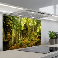 KitchenYeah Spatscherm 80x55 cm - Zelfklevende achterwand Bomen - Steen - Bos - Natuur - Planten - Keuken muurbeschermer - Spatwand fornuis