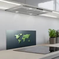 KitchenYeah Spatscherm 70x30 cm - Zelfklevende achterwand Mat - Groen - Wereldkaart - Keuken muurbeschermer - Spatwand fornuis