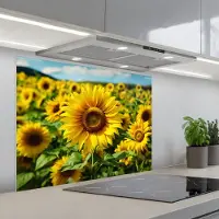 KitchenYeah Spatscherm 80x60 cm - Zelfklevende achterwand Zonnebloem - Geel - Natuur - Bloemen - Keuken muurbeschermer - Spatwand fornuis