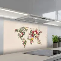 KitchenYeah Spatscherm 120x60 cm - Zelfklevende achterwand Wereldkaart - Bloemen - Roze - Keuken muurbeschermer - Spatwand fornuis