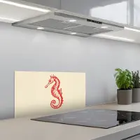 KitchenYeah Spatscherm 60x30 cm - Zelfklevende achterwand Zeepaardje - Rood - Fijne details - Keuken muurbeschermer - Spatwand fornuis