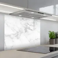 KitchenYeah Spatscherm 90x70 cm - Zelfklevende achterwand Marmer - Grijs - Wit - Marmerstructuur - Keuken muurbeschermer - Spatwand fornuis