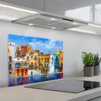 KitchenYeah Spatscherm 70x50 cm - Zelfklevende achterwand Architectuur - Kleurrijk - Kunst - Modern - Keuken muurbeschermer - Spatwand fornuis