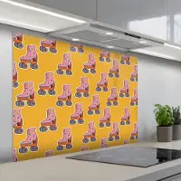 KitchenYeah Spatscherm 100x75 cm - Zelfklevende achterwand Geel - Rolschaatsen - Patroon - Keuken muurbeschermer - Spatwand fornuis