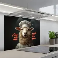 KitchenYeah Spatscherm 90x70 cm - Zelfklevende achterwand Schaap - Kokskleding - Neon - Quote - Keuken muurbeschermer - Spatwand fornuis