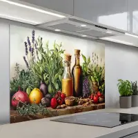 KitchenYeah Spatscherm 100x75 cm - Zelfklevende achterwand Stilleven - Kruiden - Specerijen - Fruit - Kleurrijk - Keuken muurbeschermer - Spatwand fornuis