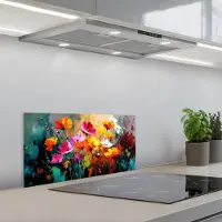 KitchenYeah Spatscherm 60x30 cm - Zelfklevende achterwand Felgekleurd - Bloemblaadjes - Abstract - Keuken muurbeschermer - Spatwand fornuis