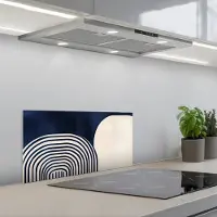 KitchenYeah Spatscherm 70x30 cm - Zelfklevende achterwand Donkerblauw - Abstract - Lijnen - Keuken muurbeschermer - Spatwand fornuis