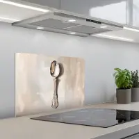 KitchenYeah Spatscherm 60x45 cm - Zelfklevende achterwand Lepel - Verf - Zilver - Keuken muurbeschermer - Spatwand fornuis