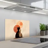 KitchenYeah Spatscherm 60x40 cm - Zelfklevende achterwand Katten - Zwart - Abstract - Cirkels - Keuken muurbeschermer - Spatwand fornuis