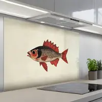 KitchenYeah Spatscherm 120x80 cm - Zelfklevende achterwand Schubben - Rood - Vis - Vinnen - Keuken muurbeschermer - Spatwand fornuis