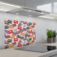 KitchenYeah Spatscherm 70x55 cm - Zelfklevende achterwand Cassette - Patroon - Roze - Keuken muurbeschermer - Spatwand fornuis