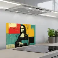 KitchenYeah Spatscherm 60x40 cm - Zelfklevende achterwand Vrouw - Kleurvlakken - Klassieke schilderkunst - Keuken muurbeschermer - Spatwand fornuis