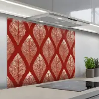 KitchenYeah Spatscherm 100x75 cm - Zelfklevende achterwand Bladeren - Rood - Elegant - Keuken muurbeschermer - Spatwand fornuis