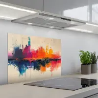 KitchenYeah Spatscherm 70x50 cm - Zelfklevende achterwand Modern - Verf - Kunst - Kleurrijk - Keuken muurbeschermer - Spatwand fornuis