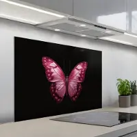 KitchenYeah Spatscherm 100x65 cm - Zelfklevende achterwand Vlinder - Fuchsia - Grafisch - Keuken muurbeschermer - Spatwand fornuis
