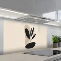 KitchenYeah Spatscherm 120x60 cm - Zelfklevende achterwand Plant - Beige - Japandi - Keuken muurbeschermer - Spatwand fornuis