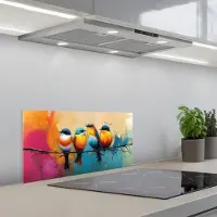 KitchenYeah Spatscherm 60x30 cm - Zelfklevende achterwand Vogels - Kleurrijk - Tak - Abstract - Keuken muurbeschermer - Spatwand fornuis