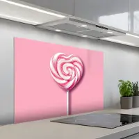 KitchenYeah Spatscherm 100x65 cm - Zelfklevende achterwand Snoep - Lolly - Hart- Roze - Keuken muurbeschermer - Spatwand fornuis