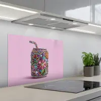 KitchenYeah Spatscherm 70x55 cm - Zelfklevende achterwand Frisdrankblikje - Bloemenpatroon - Edelstenen - Kleurrijk - Keuken muurbeschermer - Spatwand fornuis