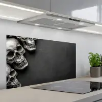 KitchenYeah Spatscherm 100x50 cm - Zelfklevende achterwand Skelet - Doodshoofden - Schedels - Zwart - Keuken muurbeschermer - Spatwand fornuis