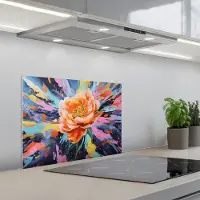 KitchenYeah Spatscherm 60x45 cm - Zelfklevende achterwand Bloemexplosie - Felle spatten - Dynamisch - Keuken muurbeschermer - Spatwand fornuis