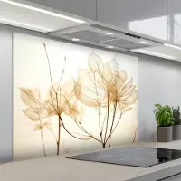 KitchenYeah Spatscherm 100x75 cm - Zelfklevende achterwand Droogbloemen - Beige - Planten - Wit - Keuken muurbeschermer - Spatwand fornuis