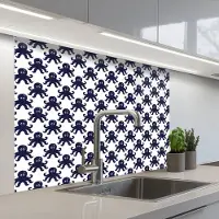 KitchenYeah Keuken achterwand 100x80 cm - Spatscherm zelfklevend Oceaan - Octo - Blauw - Wit - Muurbeschermer - Spatwand fornuis