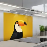 KitchenYeah Spatscherm 90x70 cm - Zelfklevende achterwand Toekan - Minimalistisch - Snavel - Oranje - Keuken muurbeschermer - Spatwand fornuis