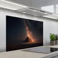 KitchenYeah Spatscherm 100x65 cm - Zelfklevende achterwand Piramide - Woestijn - Licht - Keuken muurbeschermer - Spatwand fornuis