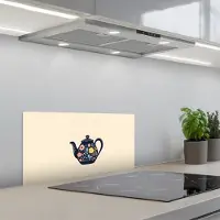 KitchenYeah Spatscherm 60x30 cm - Zelfklevende achterwand Theepot - Kleurrijk - Bloemen - Keuken muurbeschermer - Spatwand fornuis