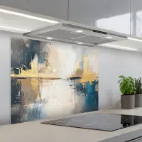 KitchenYeah Spatscherm 90x70 cm - Zelfklevende achterwand Abstract - Kunst - Goud - Keuken muurbeschermer - Spatwand fornuis