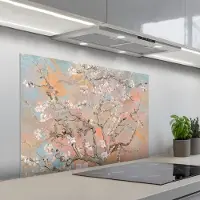 KitchenYeah Spatscherm 100x65 cm - Zelfklevende achterwand Amandelbloesem - Kunst - Van Gogh - Pastel - Keuken muurbeschermer - Spatwand fornuis