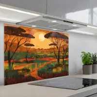 KitchenYeah Spatscherm 80x55 cm - Zelfklevende achterwand Landschap - Afrikaans - Zon - Keuken muurbeschermer - Spatwand fornuis
