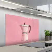 KitchenYeah Spatscherm 100x65 cm - Zelfklevende achterwand Roze - Mokkapot - Illustratie - Koffie - Keuken muurbeschermer - Spatwand fornuis